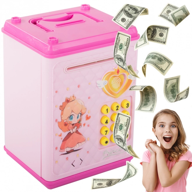 Coffre-fort pour enfants à code PIN pour pièces et billets - rose