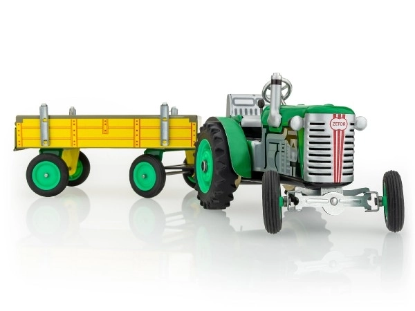 Tracteur Zetor avec remorque verte à clé en métal 28cm Kovap en boîte
