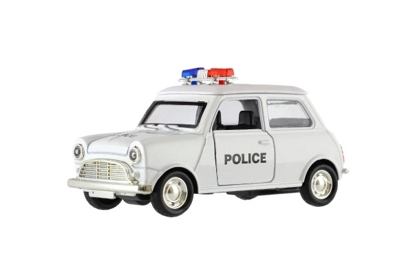 Voiture de police rétro 11cm en métal/plastique à rétrofriction sur batterie avec lumière 4 types