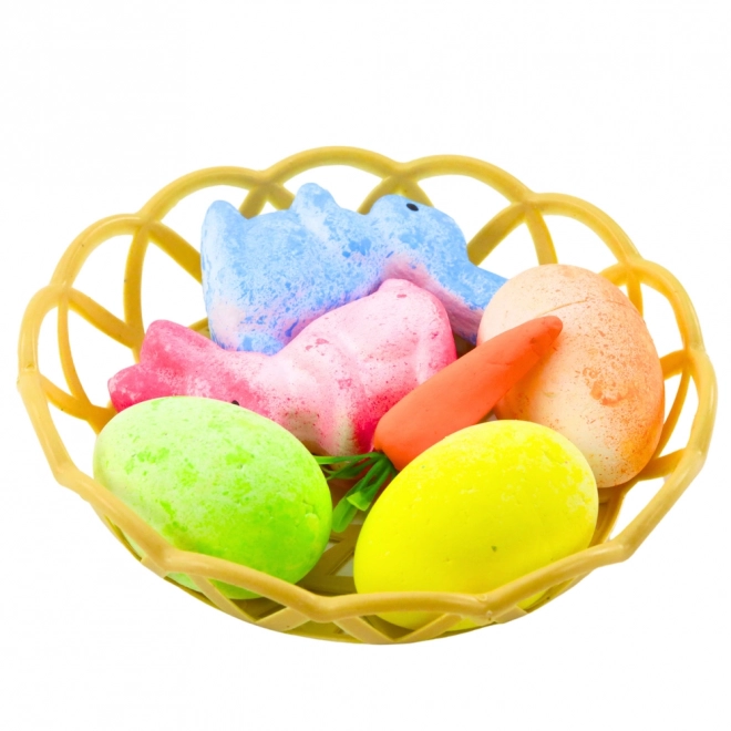 Décoration de Pâques dans un panier avec lapins, œufs et carottes 6 pcs