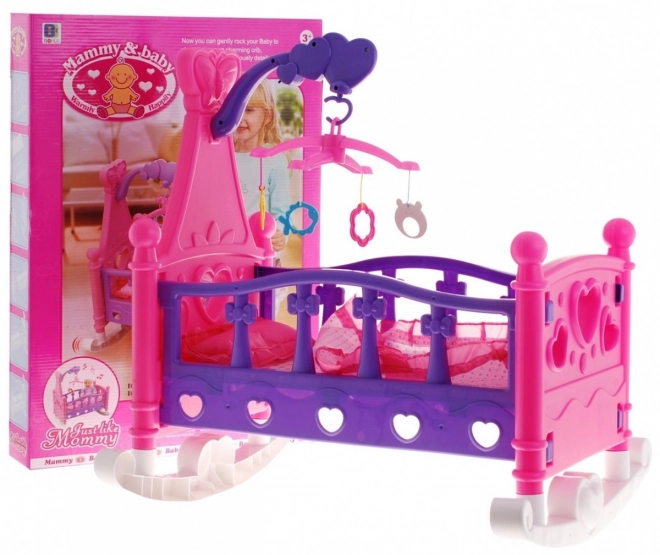 Berceau pour poupées 2 en 1 pour enfants 3+ Mobile avec sons + Linge de lit pour poupées + Maison de jeu