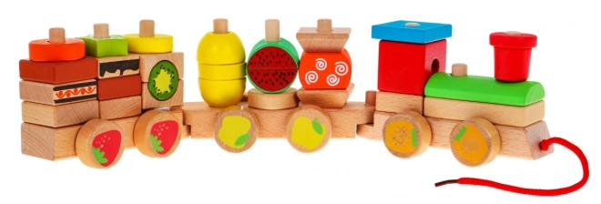 Locomotive en bois avec trois wagons pour enfants 3+ Jouet sensoriel + 27 blocs
