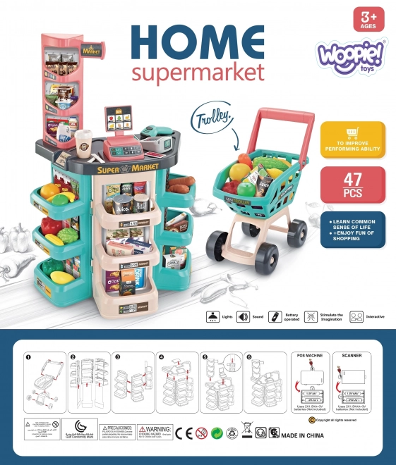 Supermarché pour enfants avec chariot et 47 accessoires Woopie