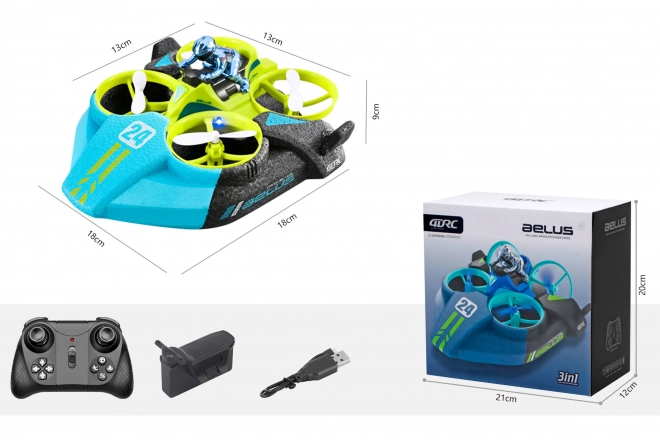 Drone Aelus 3v1 RC télécommandé 18x18x9 cm