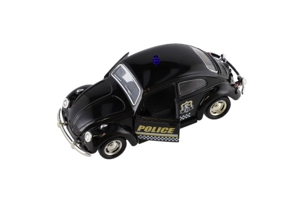 Voiture de police rétro 11cm en métal/plastique à rétrofriction sur batterie avec lumière 4 types