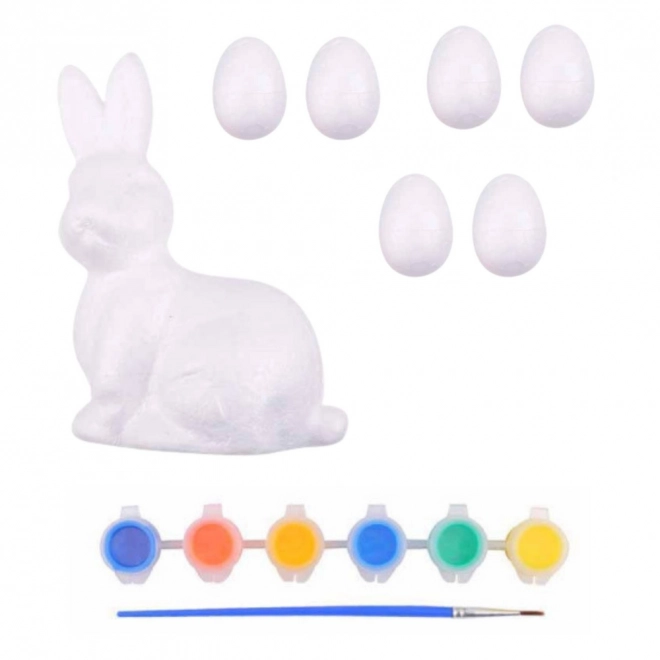 Ensemble d'œufs en polystyrène et figurine de lapin à peindre