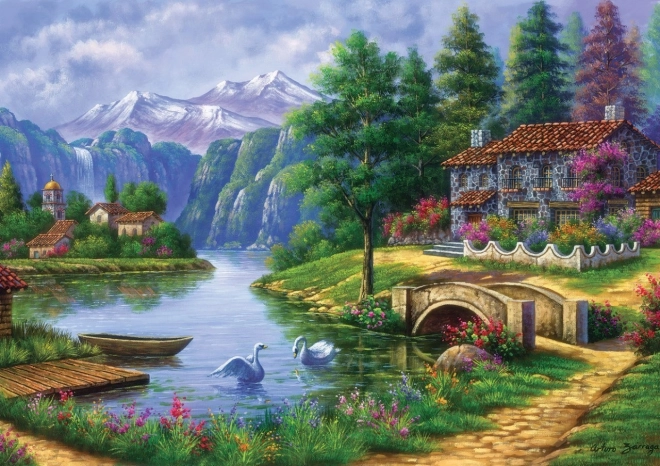 Puzzle Village au bord du lac 1500 pièces