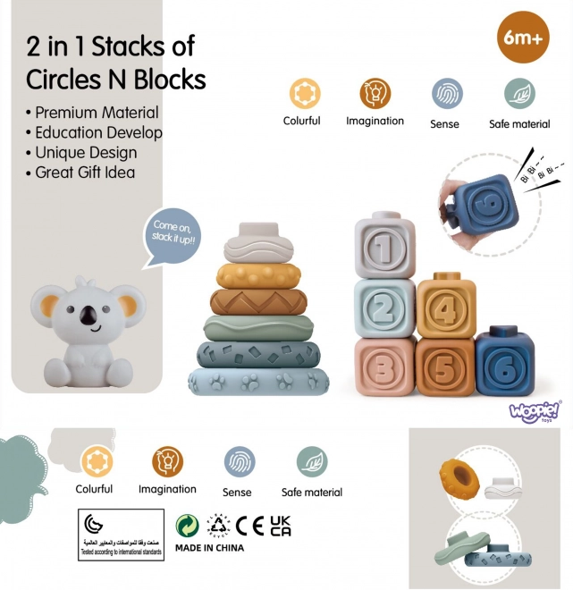 Woopie Ensemble de cubes sensoriels en caoutchouc doux pour enfants 3 en 1 Ensemble Ourson