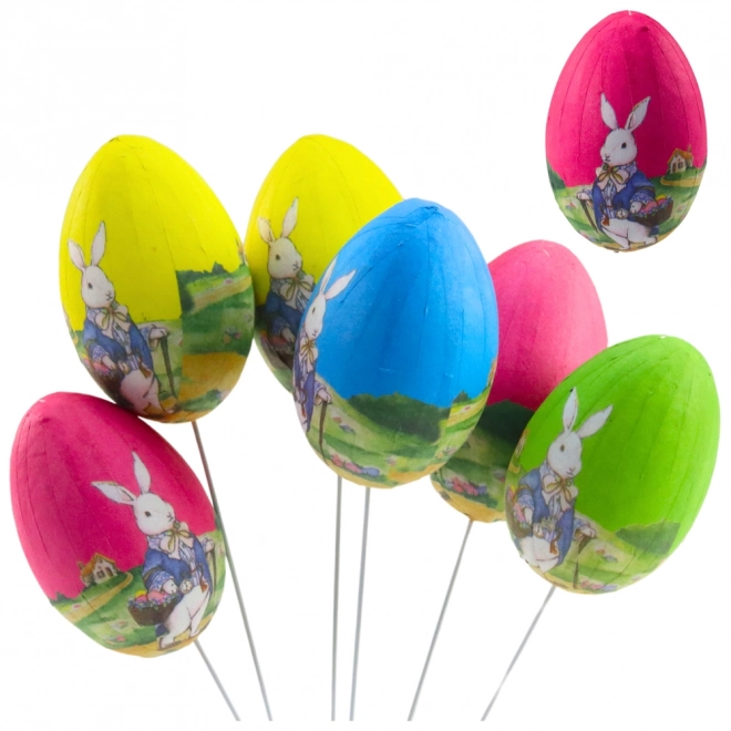 Œufs de Pâques sur fil avec lapin - ensemble de 6 pièces
