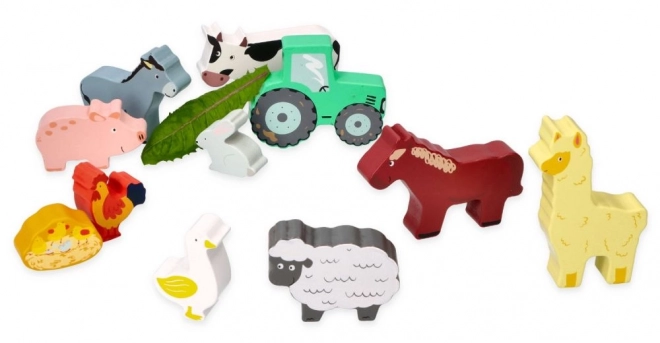 Ensemble d'animaux de ferme en bois dans un cadre