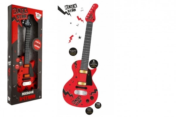 Guitare électrique ROCK STAR en plastique 58cm à piles avec son et lumière, dans une boîte 24x62x5,5cm