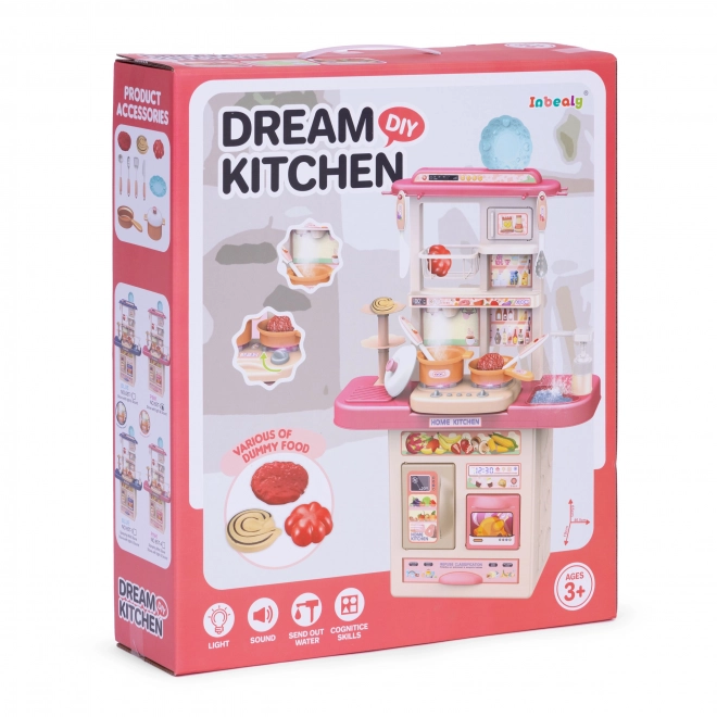 Cuisine pour enfants avec sons, lumières LED, évier, 10 accessoires, rose