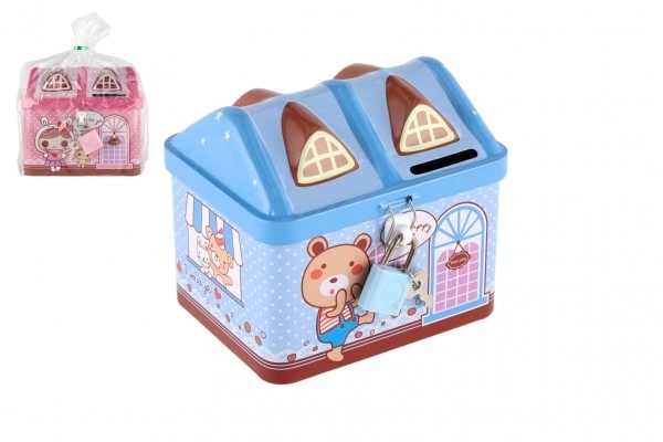 Tirelire maisonnette en métal avec serrure 12x11cm