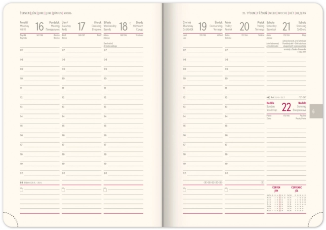 Agenda hebdomadaire Diamante 2025, rouge, 15 × 21 cm