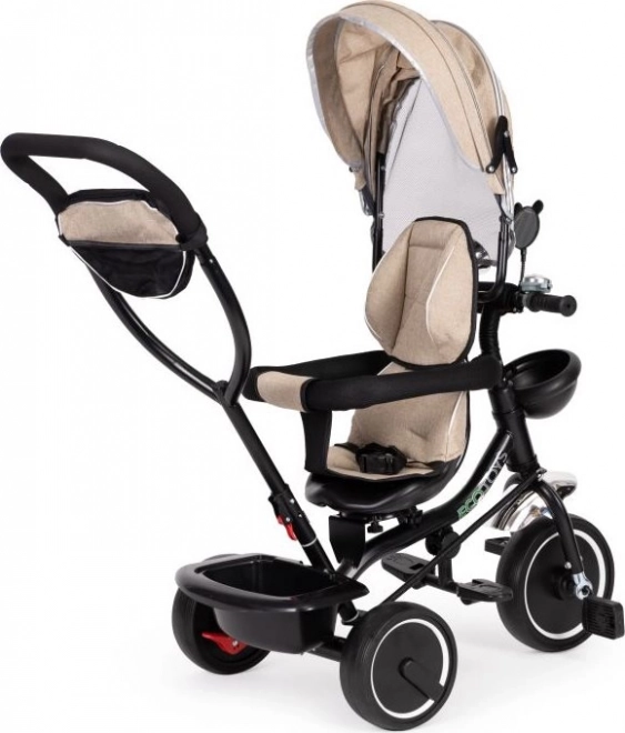 ECOTOYS Tricycle avec toit et tige de guidage beige