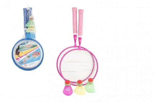 Set de badminton enfant métal/plastique 2 raquettes + 3 volants 2 couleurs dans filet 23x45x6cm