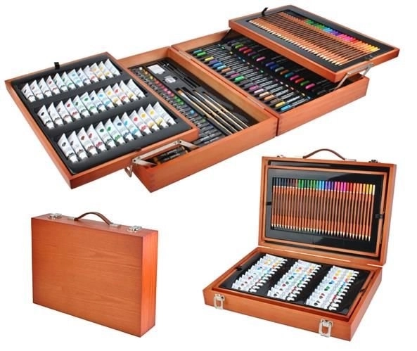 Grande trousse en bois pour petits artistes 174 pièces