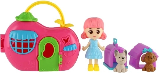 Poupée et deux petits animaux avec accessoires