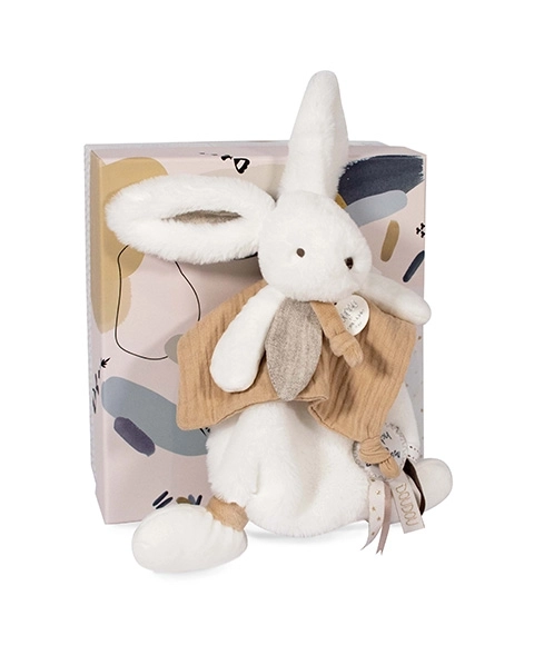 Doudou lapin en peluche avec doudou beige 25 cm