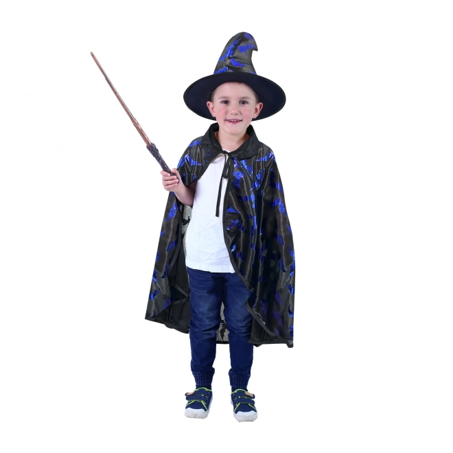 Manteau pour enfants noir avec impression de chauves-souris et chapeau