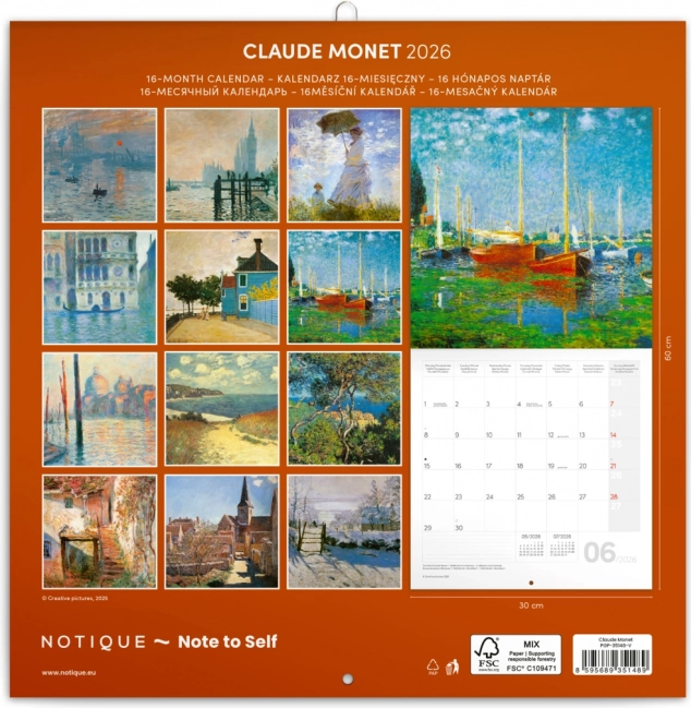 Calendrier annoté Claude Monet 2026, 30 x 30 cm