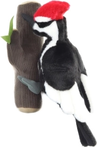Pivert en peluche sur branche 33 cm éco-responsable