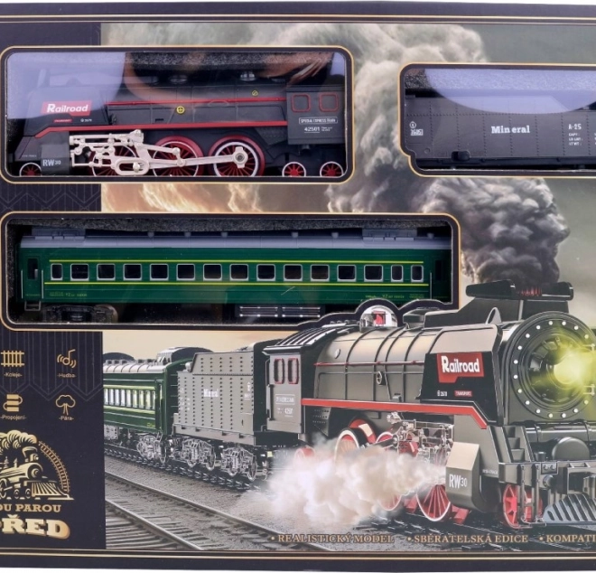 Ensemble de Train avec Locomotive à Vapeur sur Batterie avec Lumière et Son