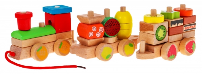 Locomotive en bois avec trois wagons pour enfants 3+ Jouet sensoriel + 27 blocs