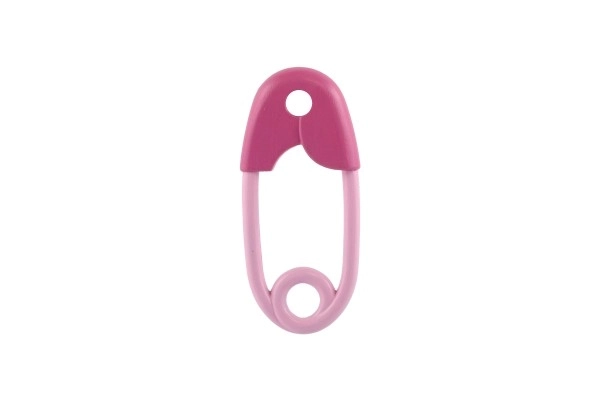 Hochet épingle plastique 12cm rose 12x19cm dans un sachet 0+