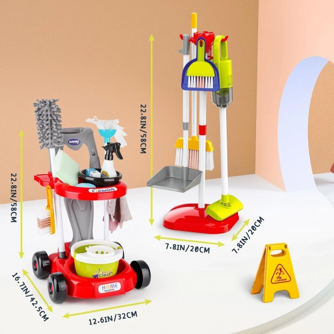 Woopie ensemble de nettoyage XXL chariot 3 en 1 avec 29 pièces rouge