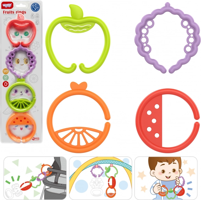 WOOPIE anneaux sensoriels suspendus pour bébés – animaux, chaîne, 4 pcs