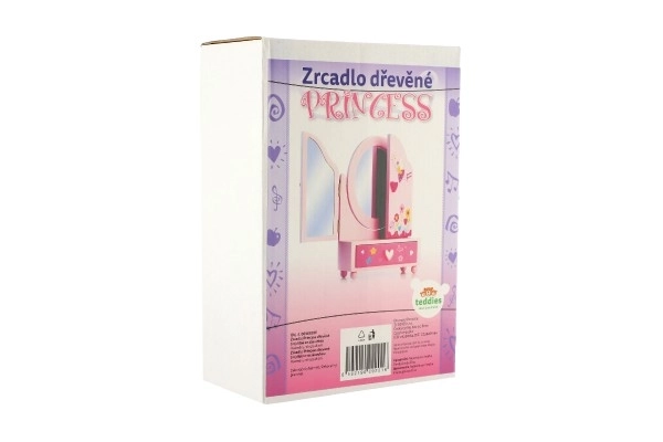 Coffret à bijoux avec miroir Princess à 3 tiroirs bois 16x25x8cm en boîte