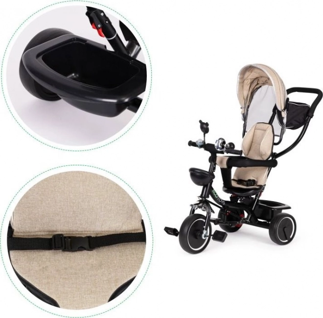 ECOTOYS Tricycle avec toit et tige de guidage beige
