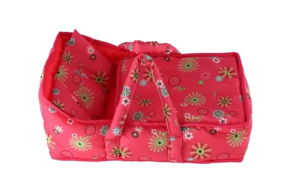 Couffin en tissu portable pour poupées motif floral rose 21x40x18 cm