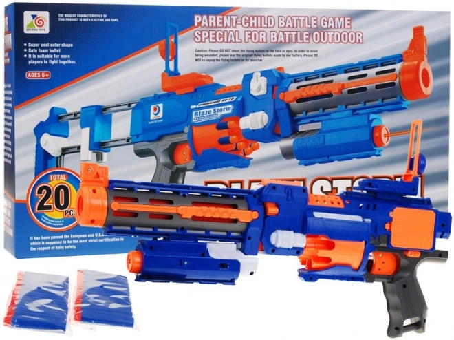 Pistolet 2 en 1 pour enfants 8+ Blaze Storm 20 longues cartouches en mousse + viseur laser + flacon