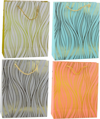 Sac cadeau en papier avec vagues dorées 32 × 26 × 12 cm
