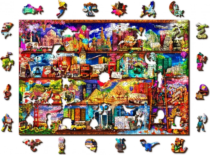 Puzzle en bois double face WOODEN CITY – étagère de livres de voyage, 505 pièces