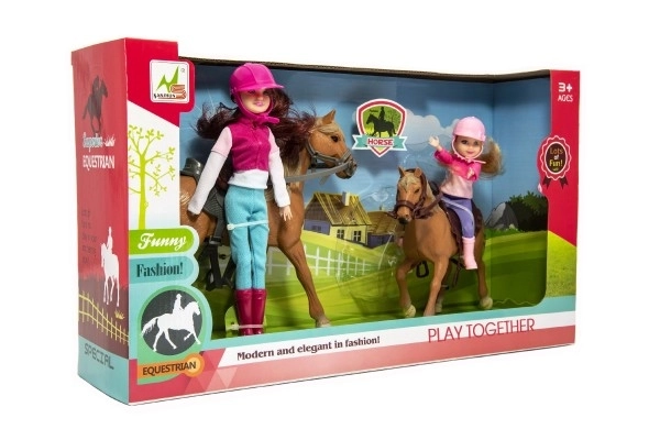 Cheval 2pcs + poupée cavalière 2pcs plastique en boîte 44x26x12cm