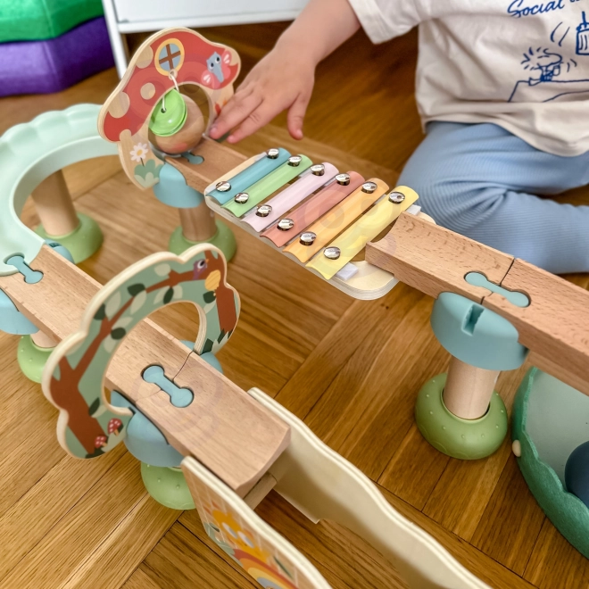 Piste de billes en bois avec Xylophone Tooky Toy 44 pièces