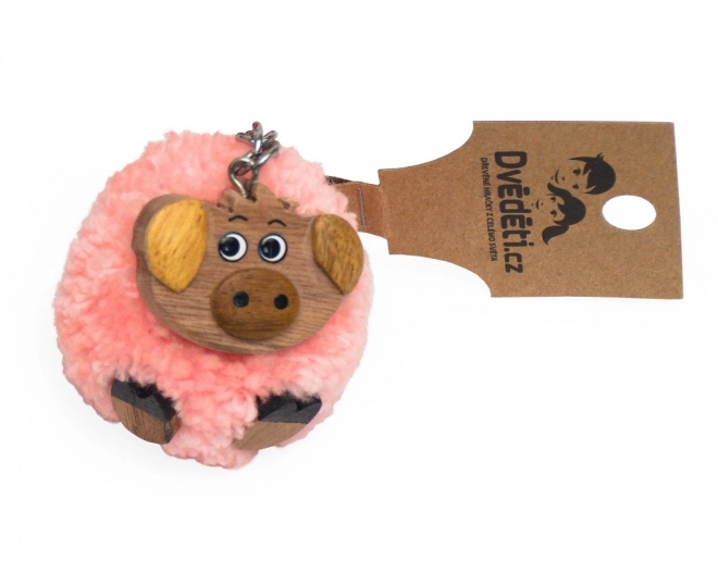 Porte-clés en bois Pompom Cochon