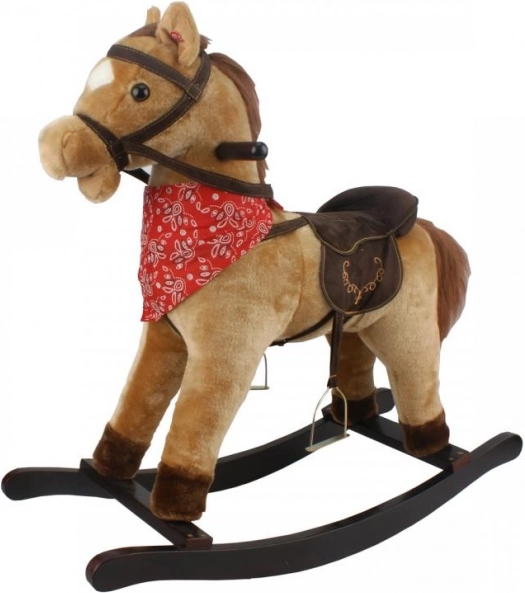 Cheval à bascule brun avec son, foulard et bouche mobile
