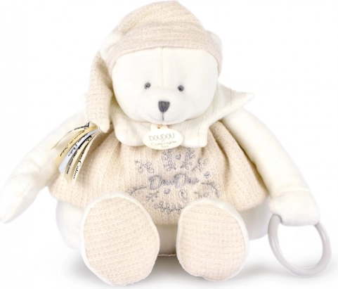 Doudou ours polaire en peluche avec rubans 30 cm beige