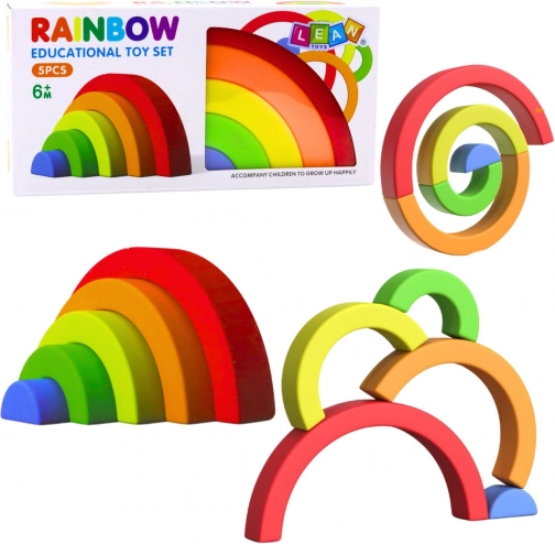 Puzzle sensorimoteur arc‑en‑ciel en caoutchouc souple – 5 pièces