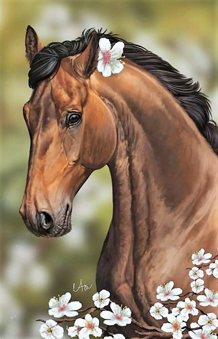 Kit de peinture au diamant - cheval brun avec des fleurs
