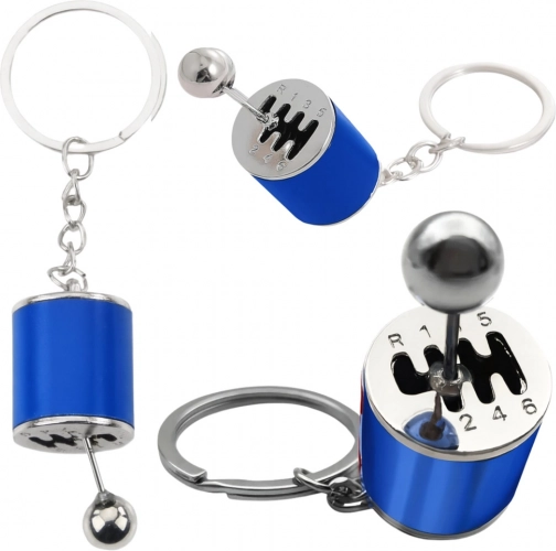 Porte-clés en métal en forme de boîte de vitesses manuelle – bleu