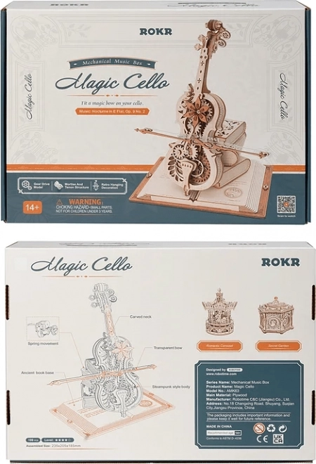 Casse-tête mécanique en bois RoboTime Violoncelle Magique (moteur électrique)