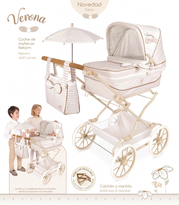 Poussette pliable pour poupées Reborn avec parasol et accessoires Verona