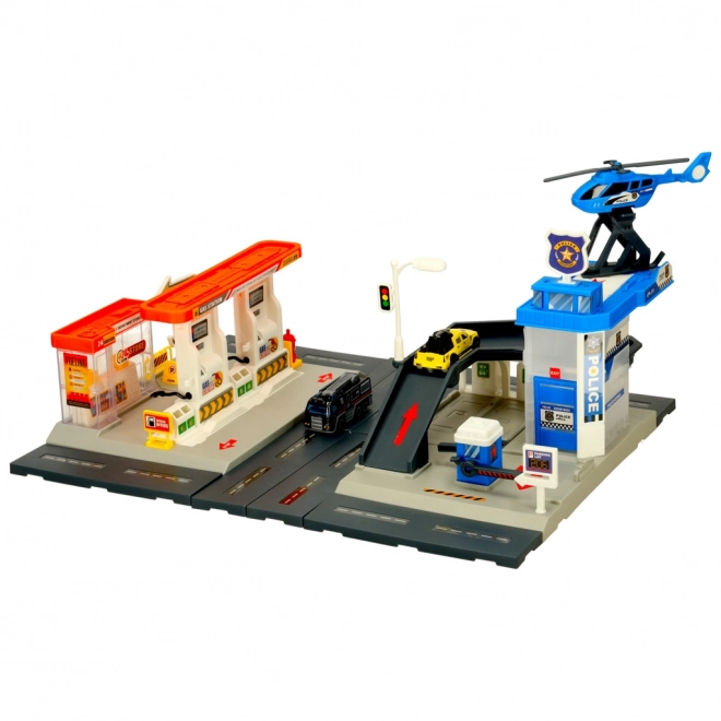 Station avec parking et ensemble de police