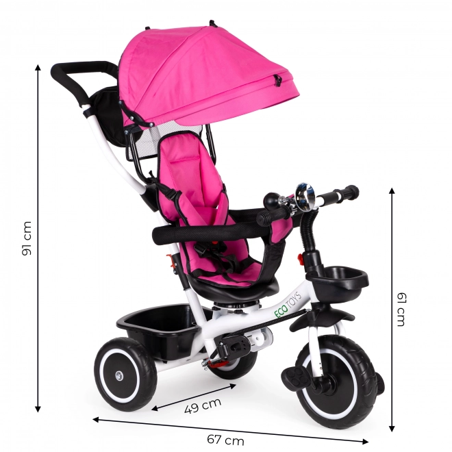 Tricycle ECOTOYS avec toit ouvrant et barre de poussée - rose