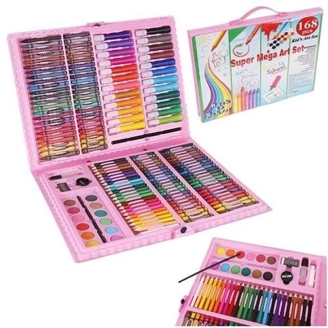 Grand ensemble de peinture dans une valise rose